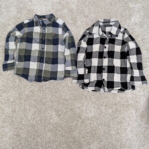 Okaïdi Kids Plaid Button-Up Shirts - Black & White/ Olive Green/Blue